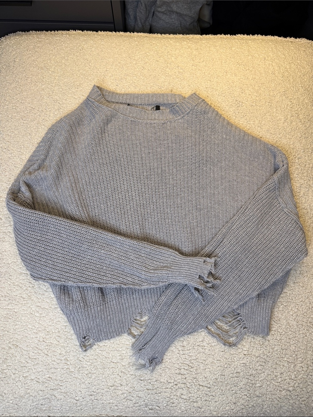 Light Gray Distressed Knit Women's Sweater